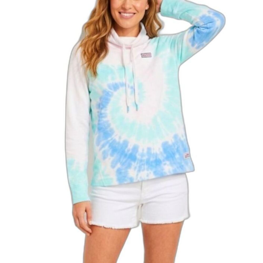 Vineyard Vines Women's Pink Blue Tie-Dye Funnel Neck Shep Sweatshirt Size S